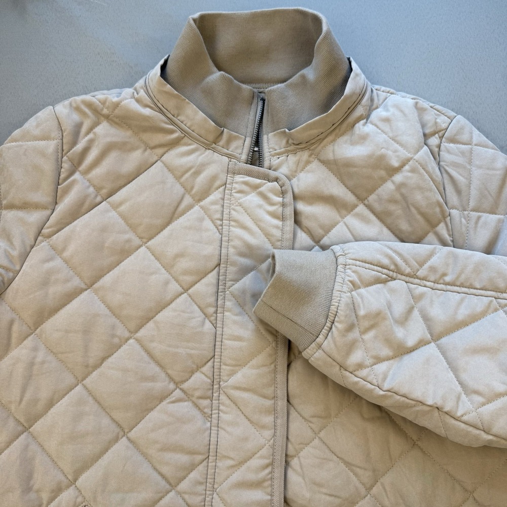 DKNY Long Puffer Coat Womens XL Beige Quilted‎ Winter Long Jacket Pockets